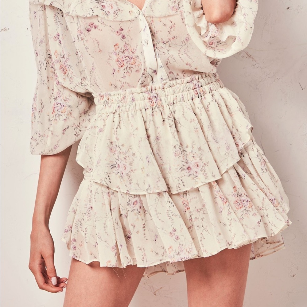 LoveShackFancy Silk Ruffle Mini Skirt